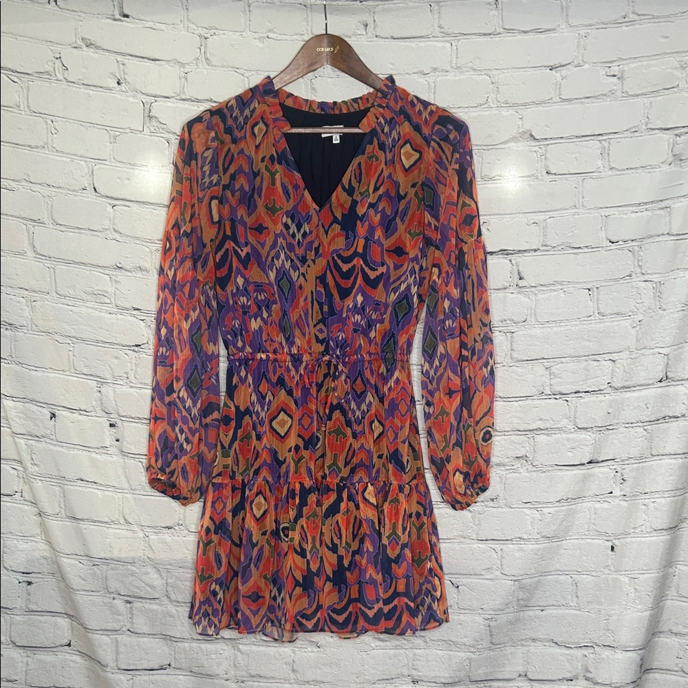 Willa Story Multi-Colored Print V-Neck Long Sleeve Tiered Dress Size Small